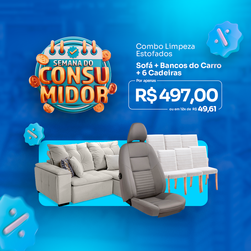 Combo de Limpeza: Sofá + 6 Cadeiras + 1 Colchão Casal + 1 Colchão de Solteiro