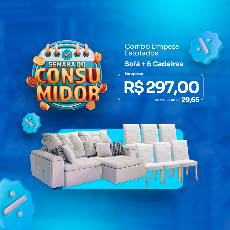 Combo de Limpeza: Sofá + 6 Cadeiras + 1 Colchão Casal + 1 Colchão de Solteiro