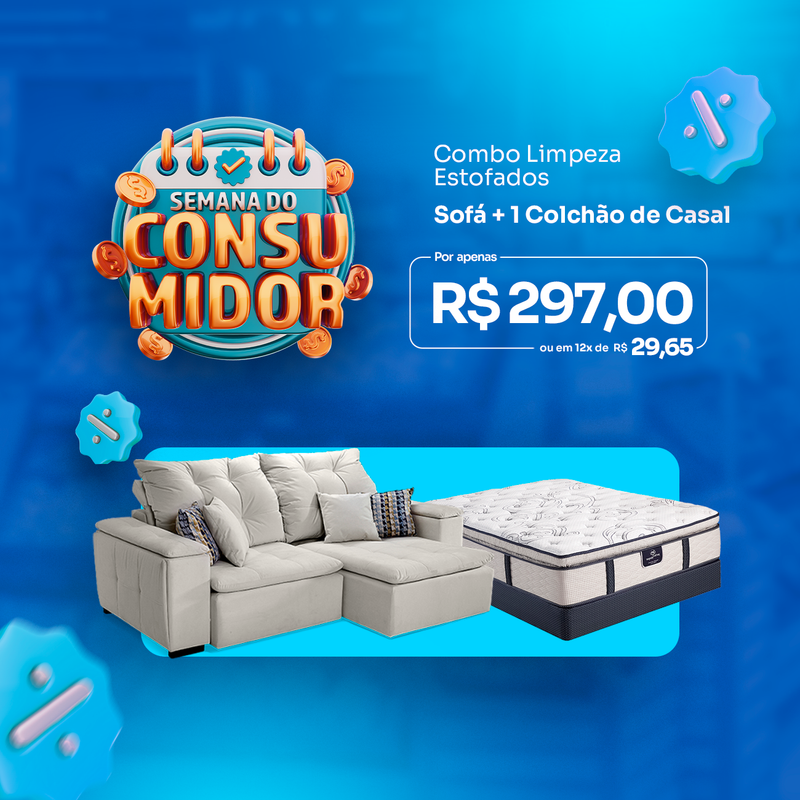 Combo de Limpeza: Sofá + 6 Cadeiras + 1 Colchão Casal + 1 Colchão de Solteiro